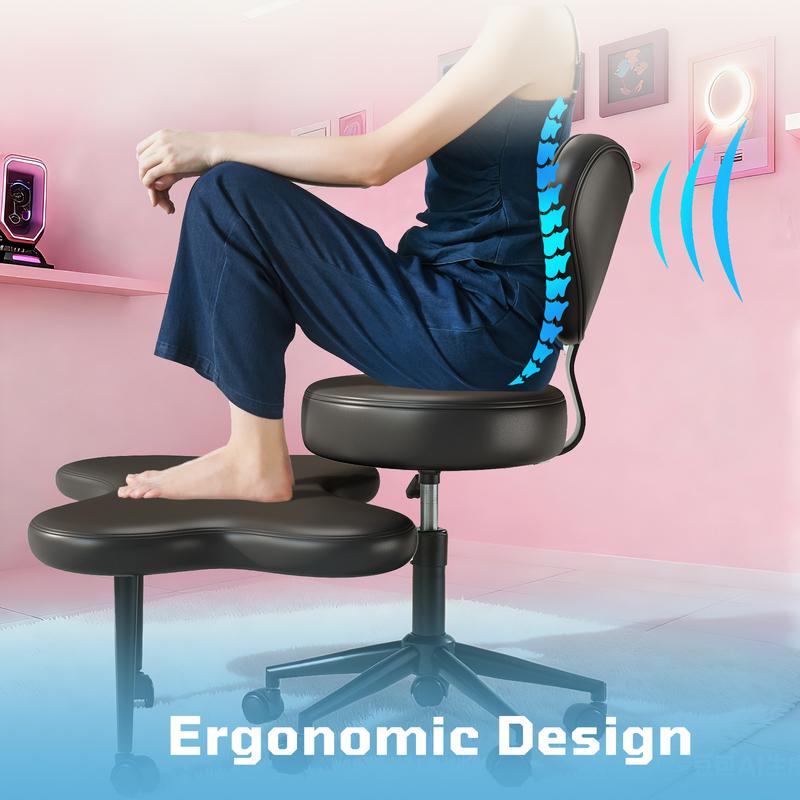 【Deal】Nost & Host Ergonomic Cross Legged Chair, 360° Swivel Meditation Chair with Wheels, Height Adjustable Seat for ADHD, Strong Lumbar Support, Chic Home Office Furniture