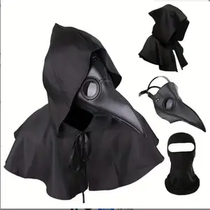 3-Piece Medieval Plague Doctor Bird Beak Mask Set, Cloak Face Cover Halloween Costume, Cosplay Medical Uniform for Parties, Medieval Masks