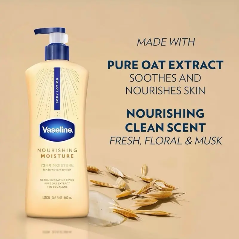 Vaseline Nourishing Body Lotion, 20.3 oz Body Moisturizer for Dry to Extremely Dry Skin, 72HR Moisture, Hydrating, Soothing Skin Repair & Wellness Selfcare