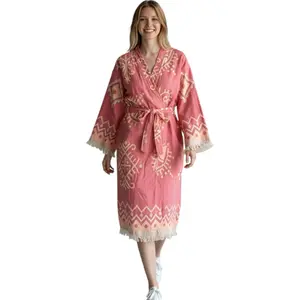 Evil Eye Jacquard Turkish Robe,100% Cotton Kimono, Robe, Kaftan Womenswear Elegance Gowns Loungewear Nightwear Lady Chic Fit Elegant Long Sleeve Fabric Loose Soft Long sleeves XS- XL Valentine’s Day Gift