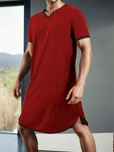 Men's Sleepwear Spring Summer Short Sleeve Round Neck Loose Nightgown, Breathable Soft Pajamas, Pjs, Comfortable Casual Home Wear, Loungewear