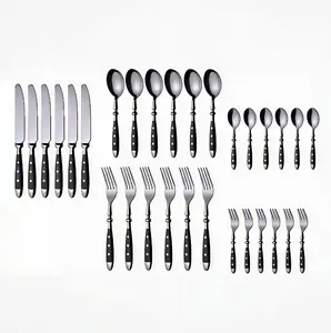 30-Pcs Cutlery Set Forged Type with Black Handles and Rivets Tableware Kitchenware Set