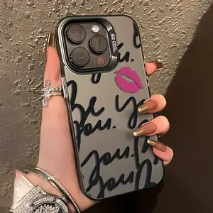 A Phone Case Featuring Graffiti, Uniquely Designed with English Text And a Lip Print Electroplating Design, Compatible with Various Apple Iphone Models Including The 17 16 15 14 13 12 11 PRO MAX PLUS,AIR and iPhone XR XS MAX 7 8Plus 1, And Several Others.