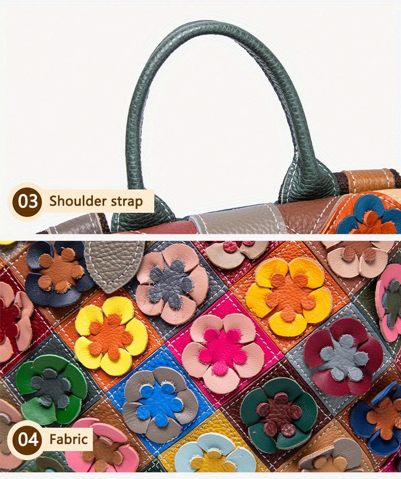 Women's Vintage Patchwork Backpack with 3D Flower Applique and Adjustable Straps