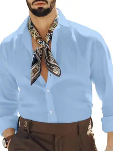 Men's Linen Long Sleeve Shirt, Loose-Fitting Button-Up Casual Top, Breathable Spring & Fall Fashion, Classic Style, Button Front Shirts