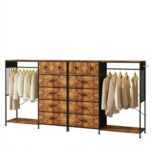 6-Drawer Dresser with Hanging Rack & LED Lighting – Reversible Wood Top Storage Tower, Charging Station, Sturdy Chest Organizer for Bedroom, Closet, Kids or Baby Room