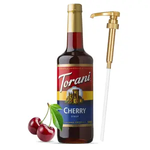 Torani Cherry Syrup for Coffee 25.4 Ounces with Jimoco Pump Syrup Dispenser Sweet Beverage Flavoring