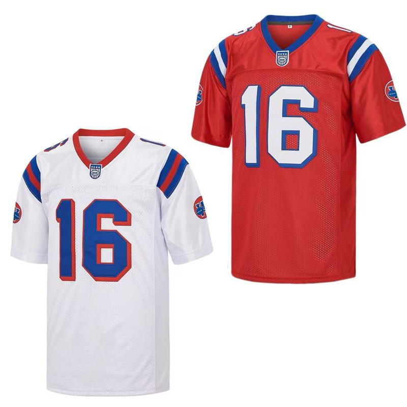 Men's American Football Jerseys #16 Movie Sports Jersey Shane Falco The Replacements Shirt Embroidery For Party Gameworn Jersey Coach Prime Red White S-3XL Polyester V-neck Mesh Ventilation Sports Top Competition Day Training Clothing