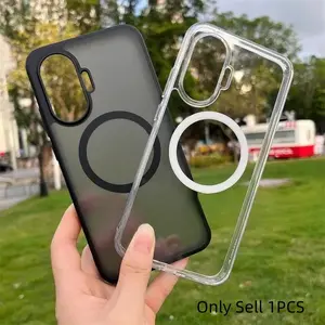 Magsafe Case For Xiaomi Poco F7 Cover Luxury Acrylic Matte Transparent Magnet Cover For Poco F7 Wireless Charging Bumper Funda Casing