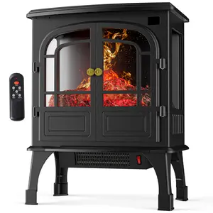 Freestanding Electric Fireplace Heater with 3D Flame Effect, Overheating Safe Design, 12H Timer & Remote Control for Living Room & Bedroom, Adjustable Flame Settings