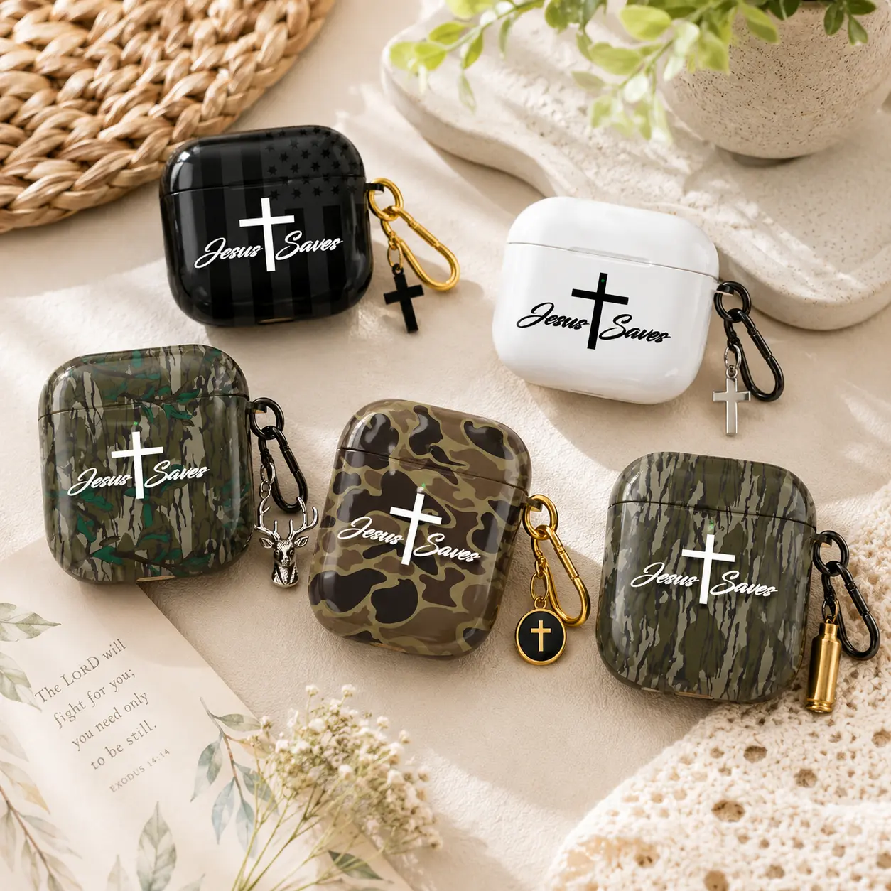 NO KEYCHAIN INCLUDED – Jesus Saves AirPods Case, Christian Cross AirPods Cover, Faith Inspired AirPods Pro Case, Black & White Protective AirPods Case, Religious Gift for Men & Women