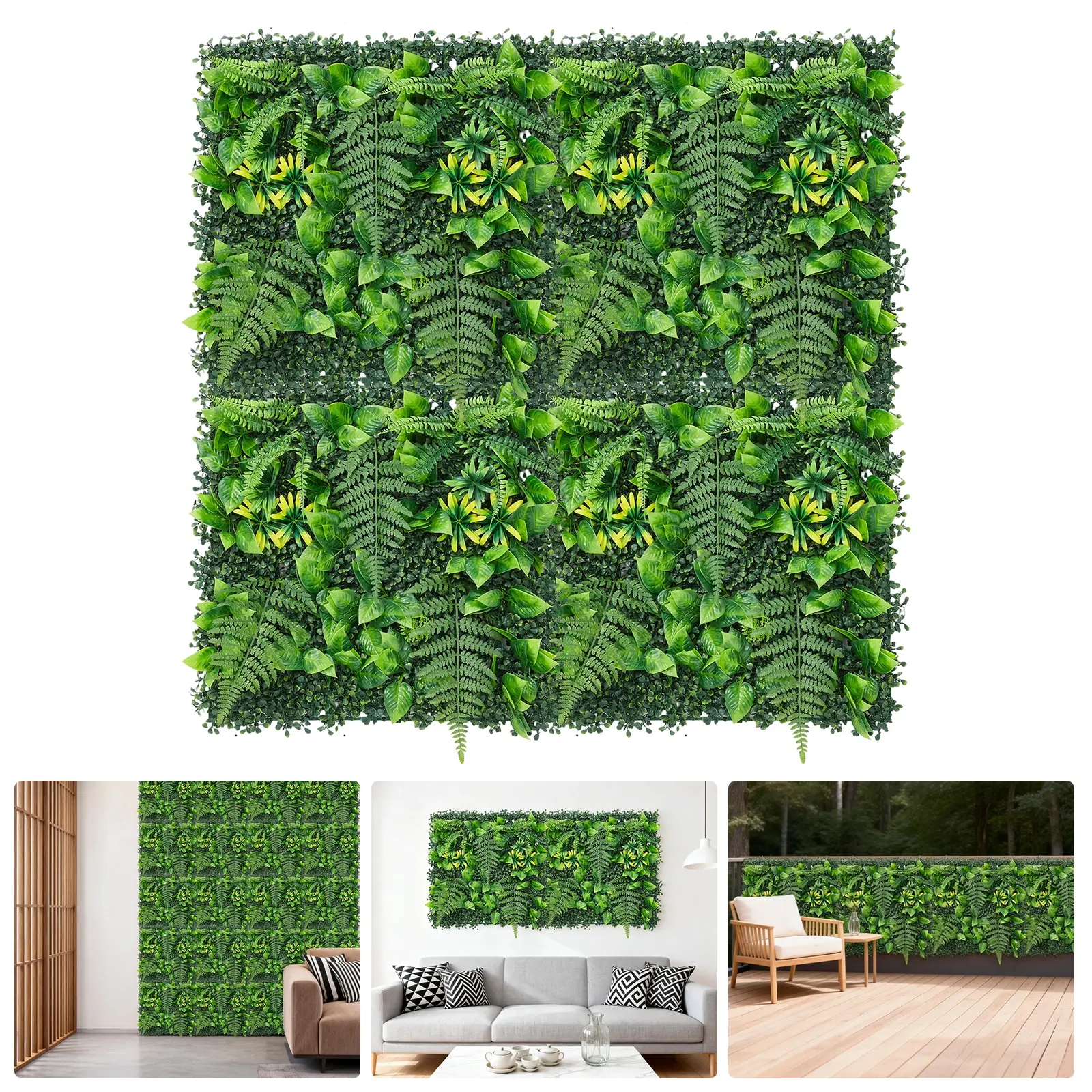 20x20" Artificial Hedge Wall Panels, High Density Faux Boxwood Hedge with Milan & Fern Leaves, UV Protected Privacy Fence Screen for Balcony, Patio, Backyard