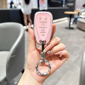 For Chevy Key Fob Cover with Chevy Keychain, Car Key Fob Case Compatible with Chevy Malibu Equinox Traverse Camaro Cruze Blazer Volt Bolt 5 Buttons Smart Key Protector Holder