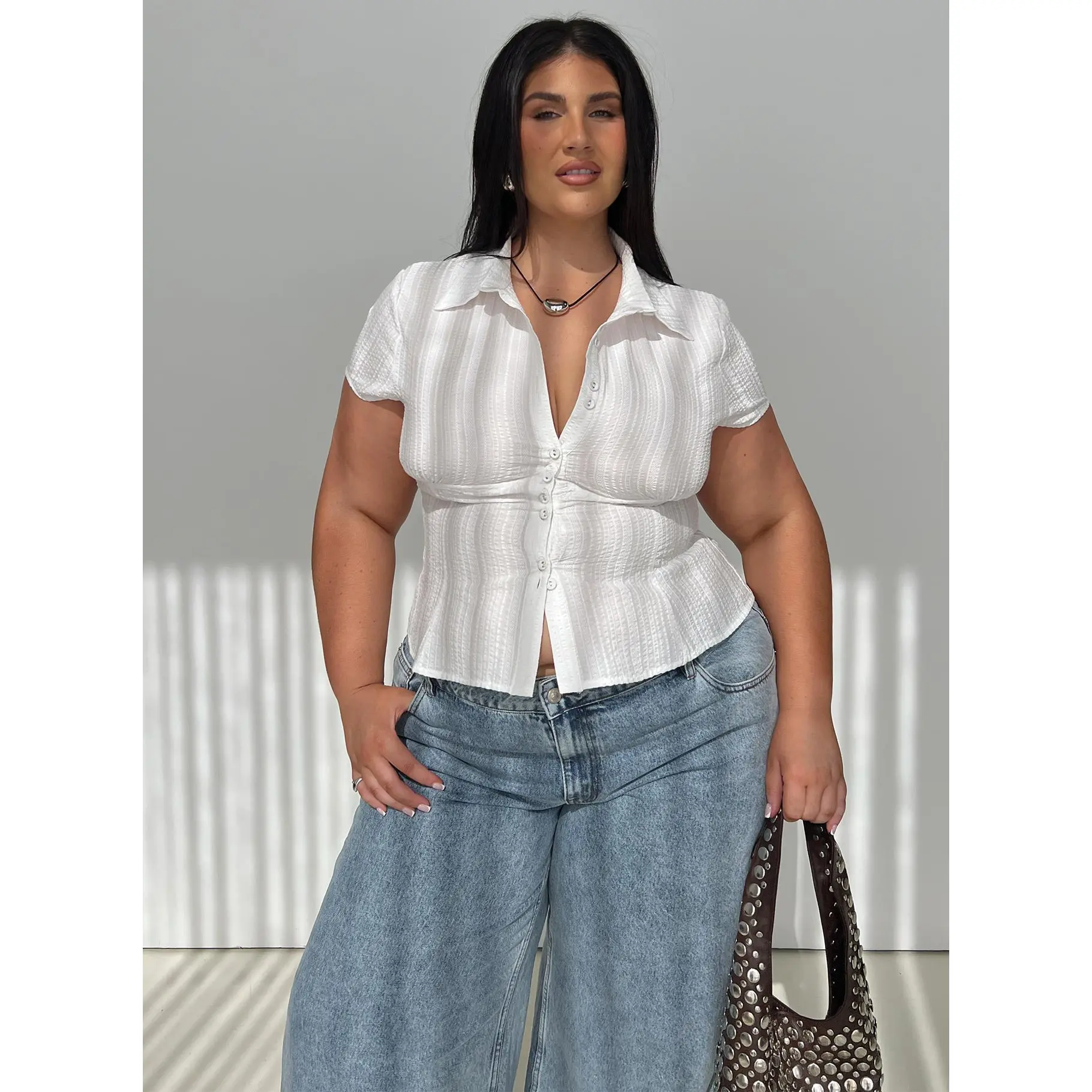 Cottesloe Blouse Top Textured White Curve