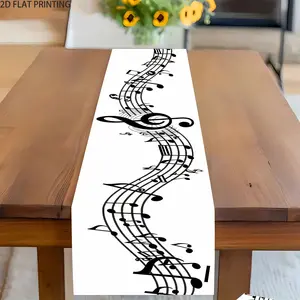 2D flat printing, 1-piece set of music melody art design table flag, rectangular, suitable for dining tables, kitchens, restaurants, family gatherings, indoor and outdoor daily festivals and parties