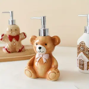 Ceramic Bear Dispenser Bottle, 350ML Reusable Container for Bathrooms & Personal Care, Stylish Storage Solution for Soap Lotion