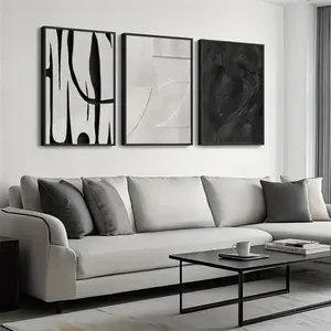 3pcs Set with Or Without Frames for You To Choose From, Abstract Black and White Textured Wall Art Posters and Minimalist Canvas Paintings. Adopting High-precision Micro Spray Printing Technology, The Image Is Flat and The Black and White Color Contrast I