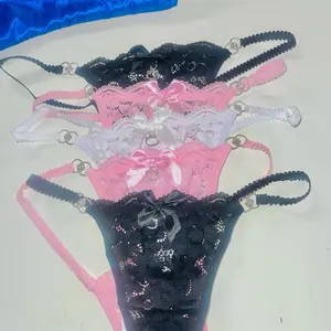 Charm Thong - Lace Panties For Women - Bling Rhinestone Crystal Cat Thong - Personalized Boyfriend Gift - Bold Statement Lingerie - Womenswear