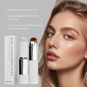 Dual-headed color-changing foundation stick with a brush head, for concealing, contouring, brightening skin tone, long-lasting, Buildable Matte Finish, in ivory skin tone, with a smooth texture, Illuminating Foundation