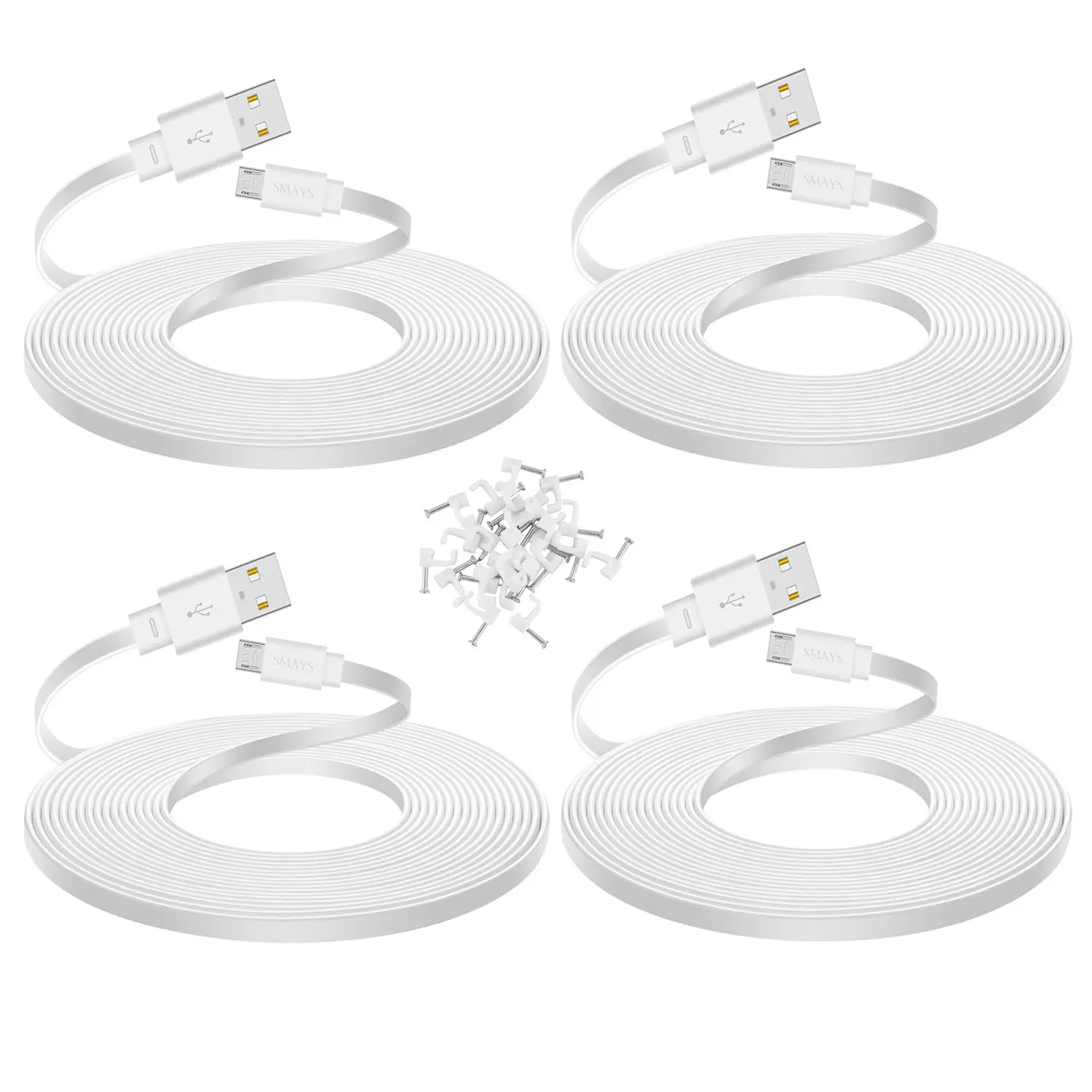 4-Pack 25 ft Extension  for WYZE Cam v4, WYZE Cam v3 and v3 Pro Camera, Long Flat  USB Cord, White