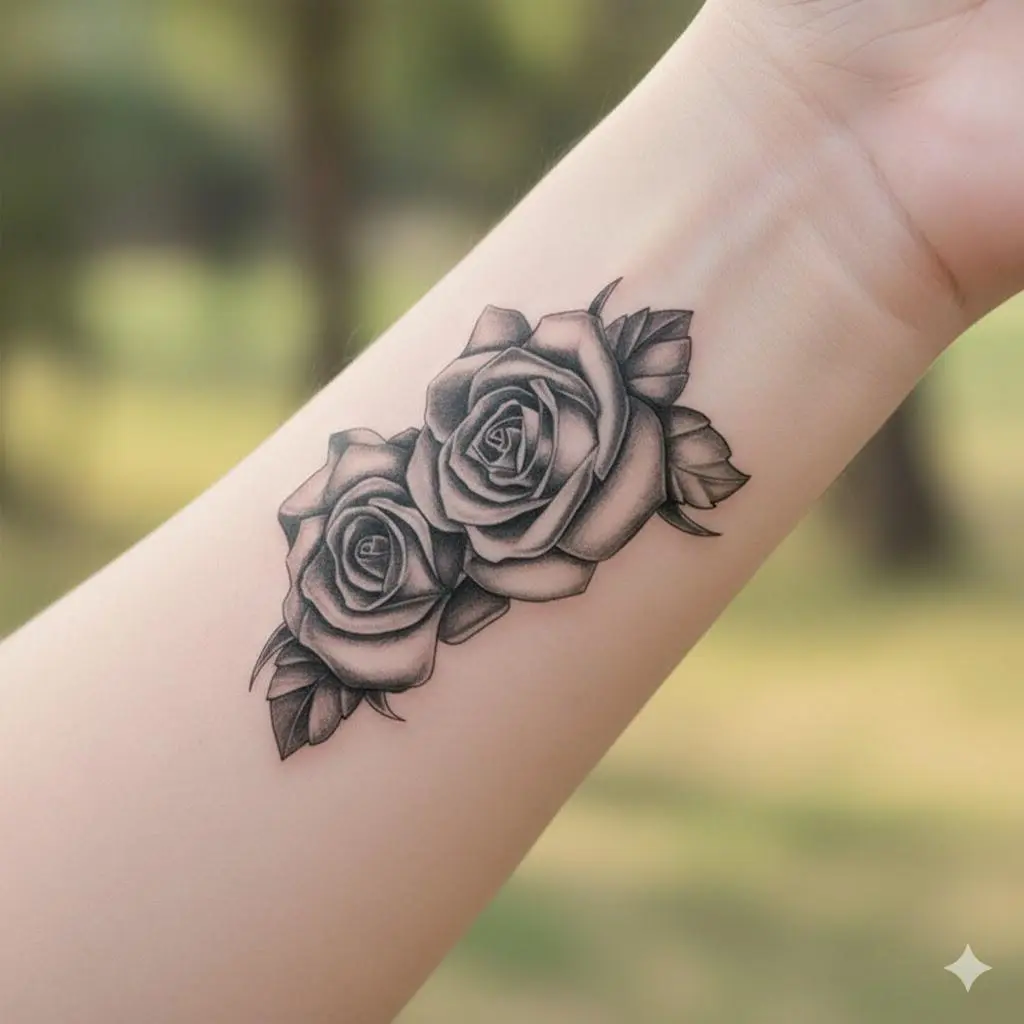 Waterproof Black Double Rose Temporary Tattoo Stickers - Sweat-Resistant Body Art, Safe & Easy Apply/Remove, Festive Party Skin Decoration, Non-Irritating & No Residue, Durable Design for Events, Waterproof Temporary Tattoos, Temporary Fake Tattoos