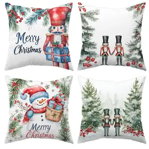 Jit Christmas Pillowcases Set, 4pcs, Festive Snowman & Nutcracker Designs, Soft Zippered Covers, Home Decor, 18x18 Inches