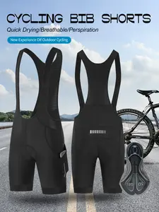 Men’s cycling shorts with back straps, 5D gel padding, breathable mesh, quick-dry design, pockets—suitable for road and mountain biking and long rides.