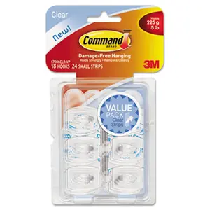 Command 17006CLRVP Clear Hooks and Strips Plastic Mini 18 Hooks with 24 Adhesive Strips per Pack