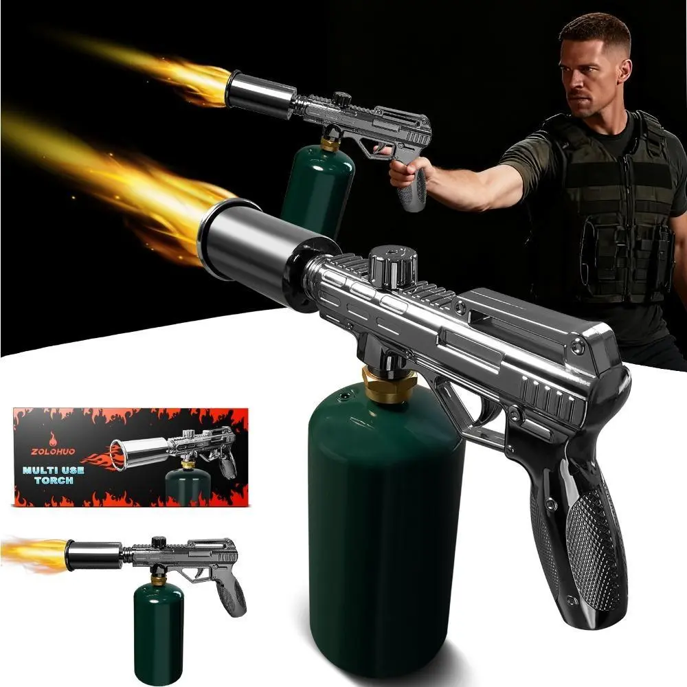 Powerful Flame Lighter, Adjustable Flame, Portable Camping, Suitable For Camping, Barbecue, Steak, Camping, Barbecue Essential, With Safety Lock (Butane Gas Not Included)