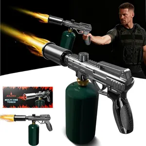 Powerful Flame Lighter, Adjustable Flame, Portable Camping, Suitable For Camping, Barbecue, Steak, Camping, Barbecue Essential, With Safety Lock (Butane Gas Not Included)