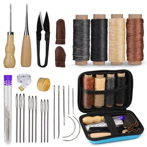 Harxvto Upholstery Repair Kit Leather Blue Box with Large-Eye Stitching Needles Waxed Thread Leather Sewing Kitfor DIY