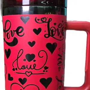 Valentines Love 40oz Tumbler with Heart Design and "Love" Text, Portable Bottled  in Pink, red,  aqua teal, black and copper,and silver- Bottle, Drinkware  Cup Mug Water Bottles Reusable Washable tumblers collectors straw iced coffee cup stainless steel