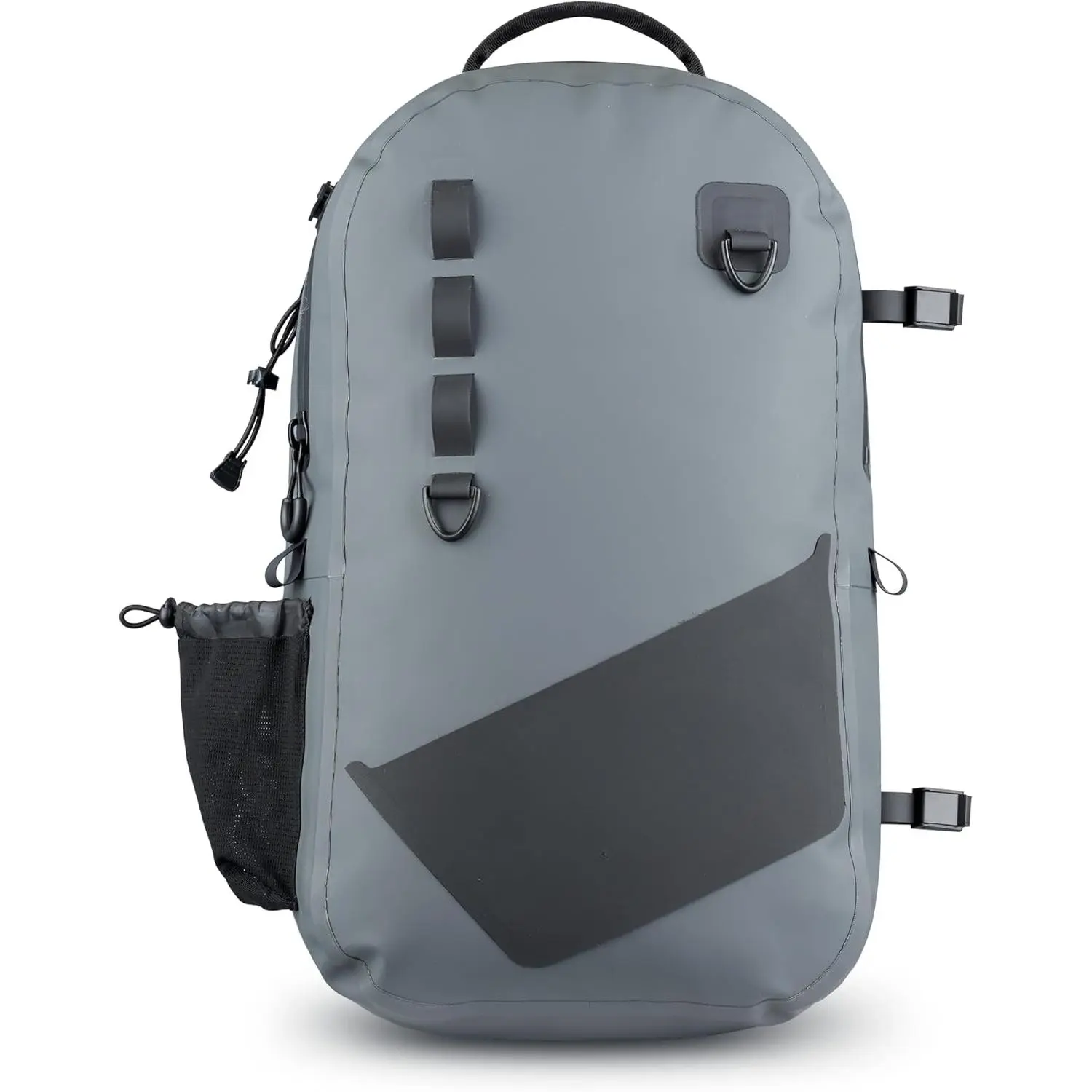 Waterproof Fishing Backpack with Rod Holder, Inflatable Air Valve, Padded Waist Straps & Gear Loops - Submersible Zipper, Rugged Top Handle, Adjustable Attachments (Gray)