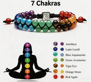 Elarique  Unisex Seven Chakra Bracelet, Mother'S Day, Graduation Gift, Double-Layer Natural Stone Energy Healing Bracelet, Beaded Braided Rope Yoga Meditation Bracelet, Stress-Relief Spiritual Gift#Summer Atmosphere