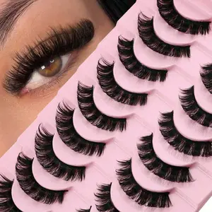 10 Pairs D Curl Russian Strip False Eyelashes Cat Eye Lashes Natural Look Fluffy Faux Mink Lashes Volume Wispy Long Foxy Eye Lifting Look Fake Eyelashes Strip Lashes, Lashes, Eyelashes, Fake Lashes