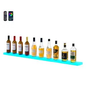 VEVOR 60 Inch Acrylic 1-Tier USB-Powered Liquor Bottle Display, 15-Bottle Whiskey Rack, Illuminated Home Bar Shelf with RF Remote & App Control, 7 Static Colors