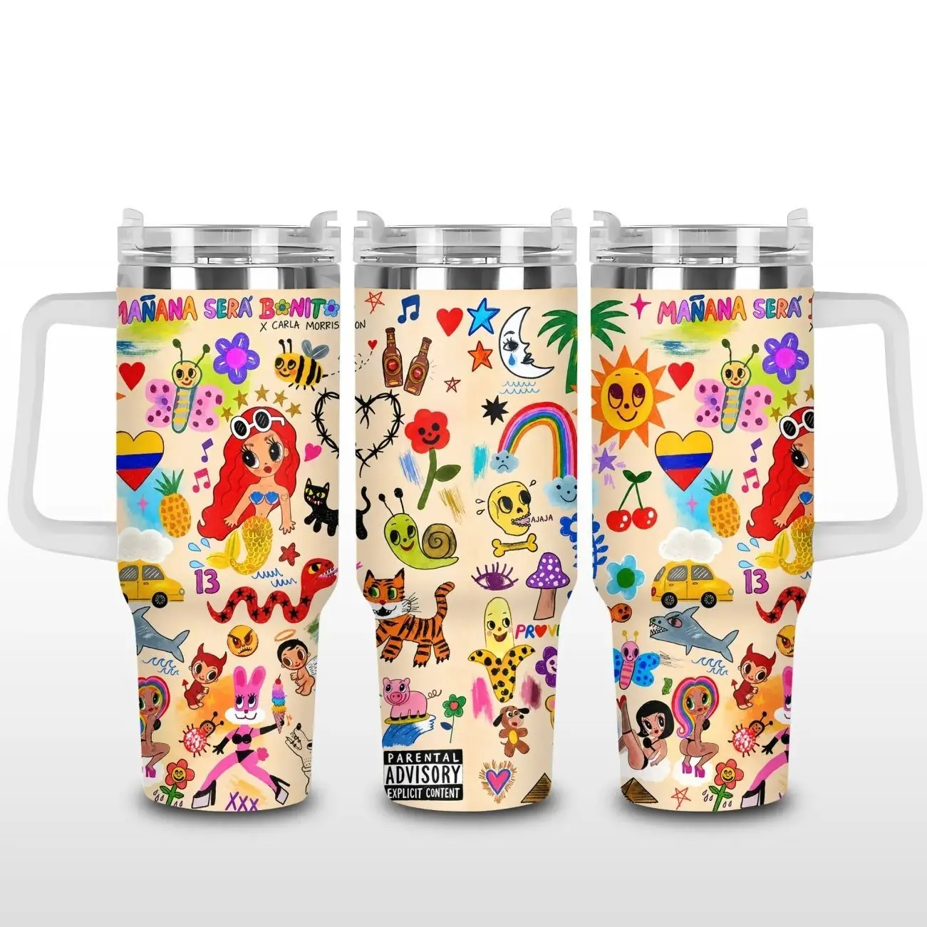 [Elysian Sip] La Bichota Viajando Por El Mundo Tropitour 2026 Vacuum Insulated Tumbler with Lid and Straw - Stainless Steel Travel Coffee Mug Double Wall Hot & Cold Drink Cup Leakproof Portable