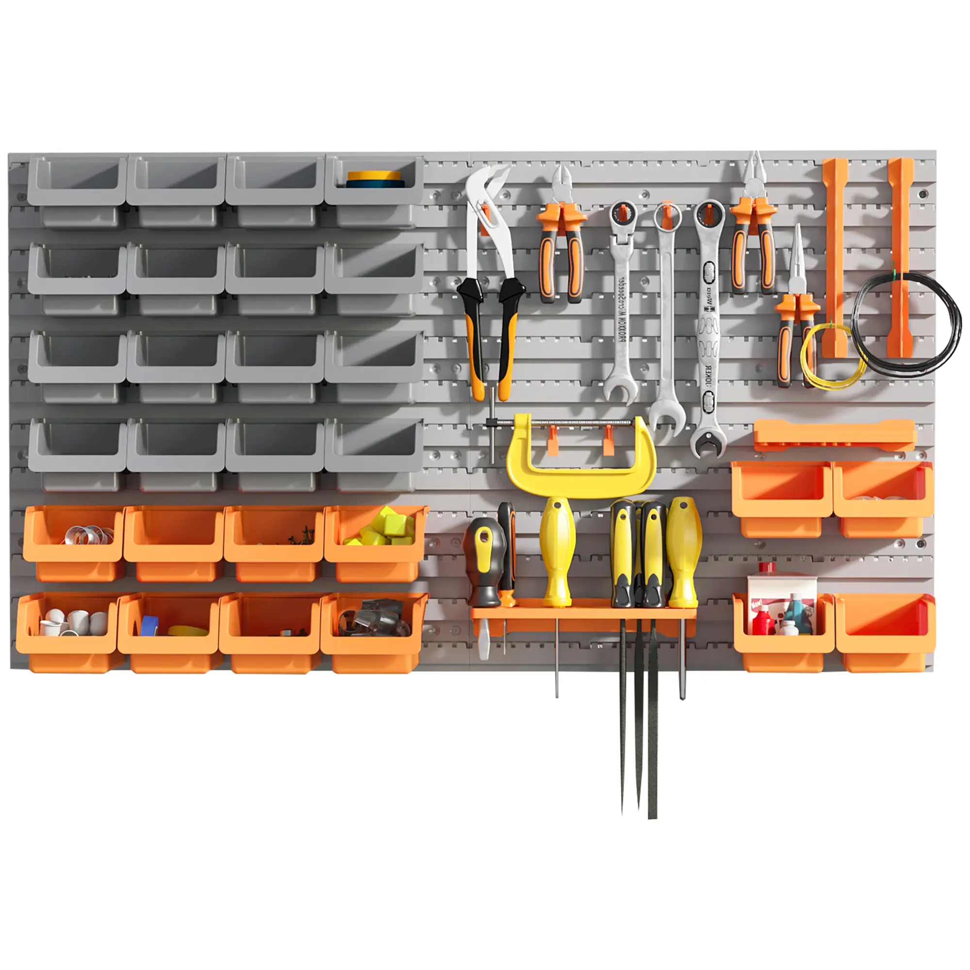 44 PCS Heavy-Duty PP Wall Mount Pegboard Tool Organizer Kit - Adjustable Removable Open Storage Bins, Hooks, 66 LBS Max Load, Vertical & Horizontal Mount Space-Saving Rack for Garage, Workshop