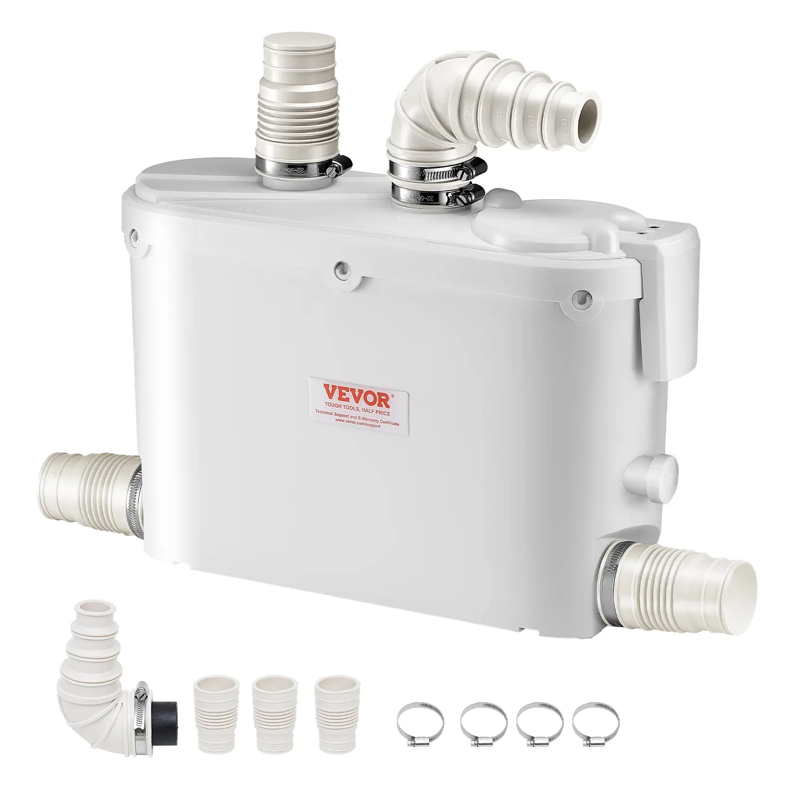 VEVOR Stainless Steel Macerator Pump - 500W Durable & Reliable IPX8 Waterproof Copper Motor, 29 GPM Flow, 26 ft/8 m Head, 4 Water Inlets, Anti-Clogging, Delay Start, Antimicrobial Property, Small Spaces Upflush Waste Water Machine [Father's Day Gift]