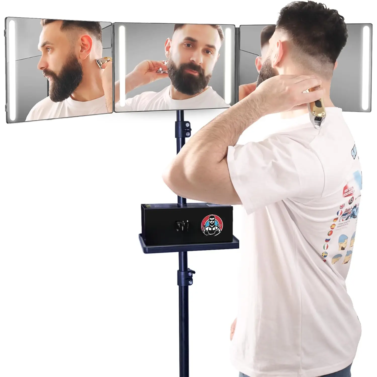 360? Mirror with Tripod, 3-Way Mirro for Self Hair , Includes -Clear Glass, 4 LEDs, USB-C Fast , Rechargeable  (360 Mirror + Tripod + Adapter)
