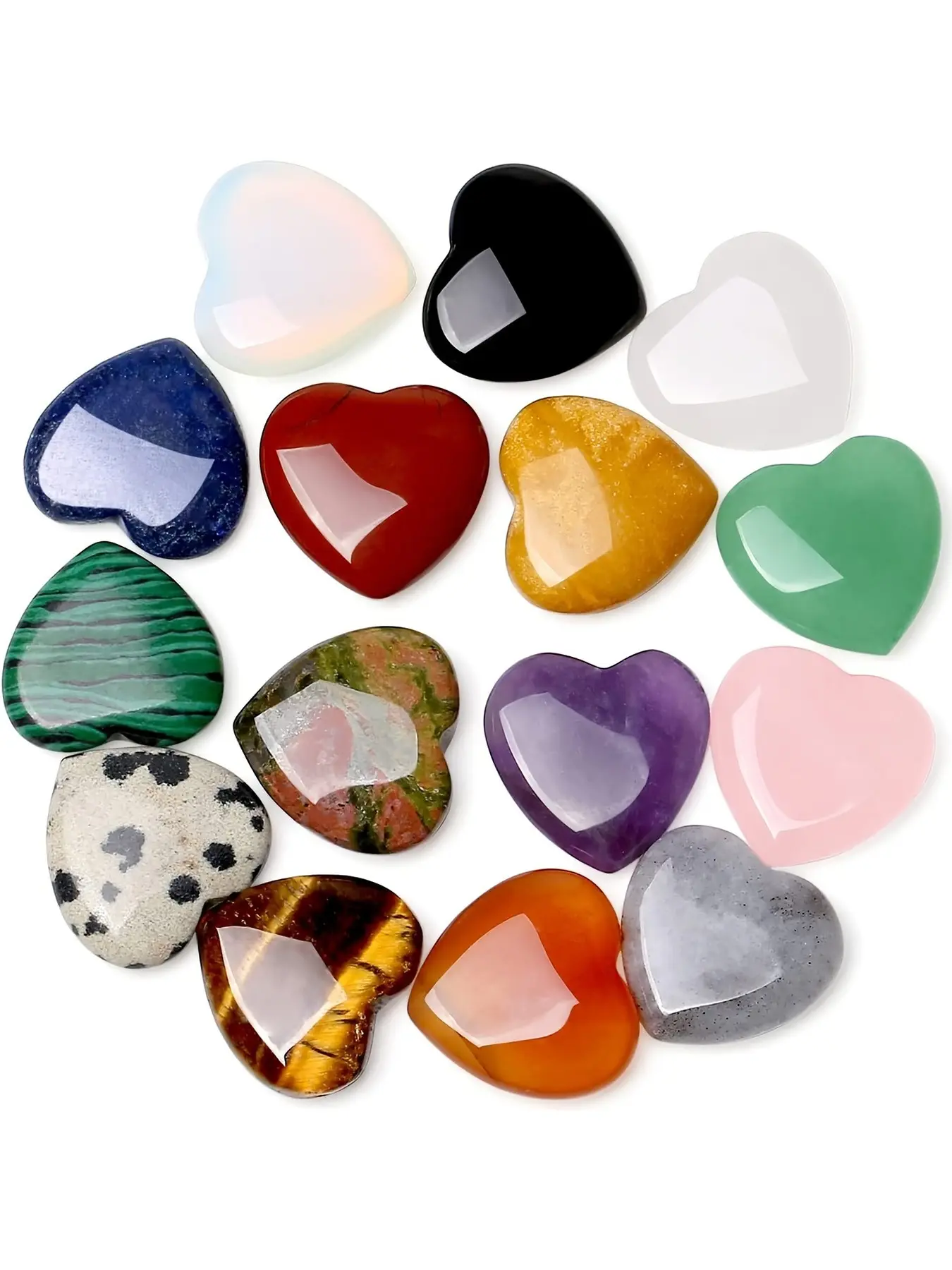 Heart-Shaped Crystal Set, Various Crystals, Polished Natural Gemstones, Assorted Colors, Rose Quartz & Amethyst, 0.8" Pocket Stones, Crystal Decorative Stones, Crystal Ornaments, Gemstone Decor, Jewelry Accessories