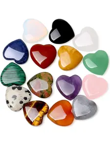 Heart-Shaped Crystal Set, Polished Natural Gemstones, Assorted Colors, Rose Quartz & Amethyst, 0.8" Pocket Stones, Crystal Ornaments, Jewelry Accessories
