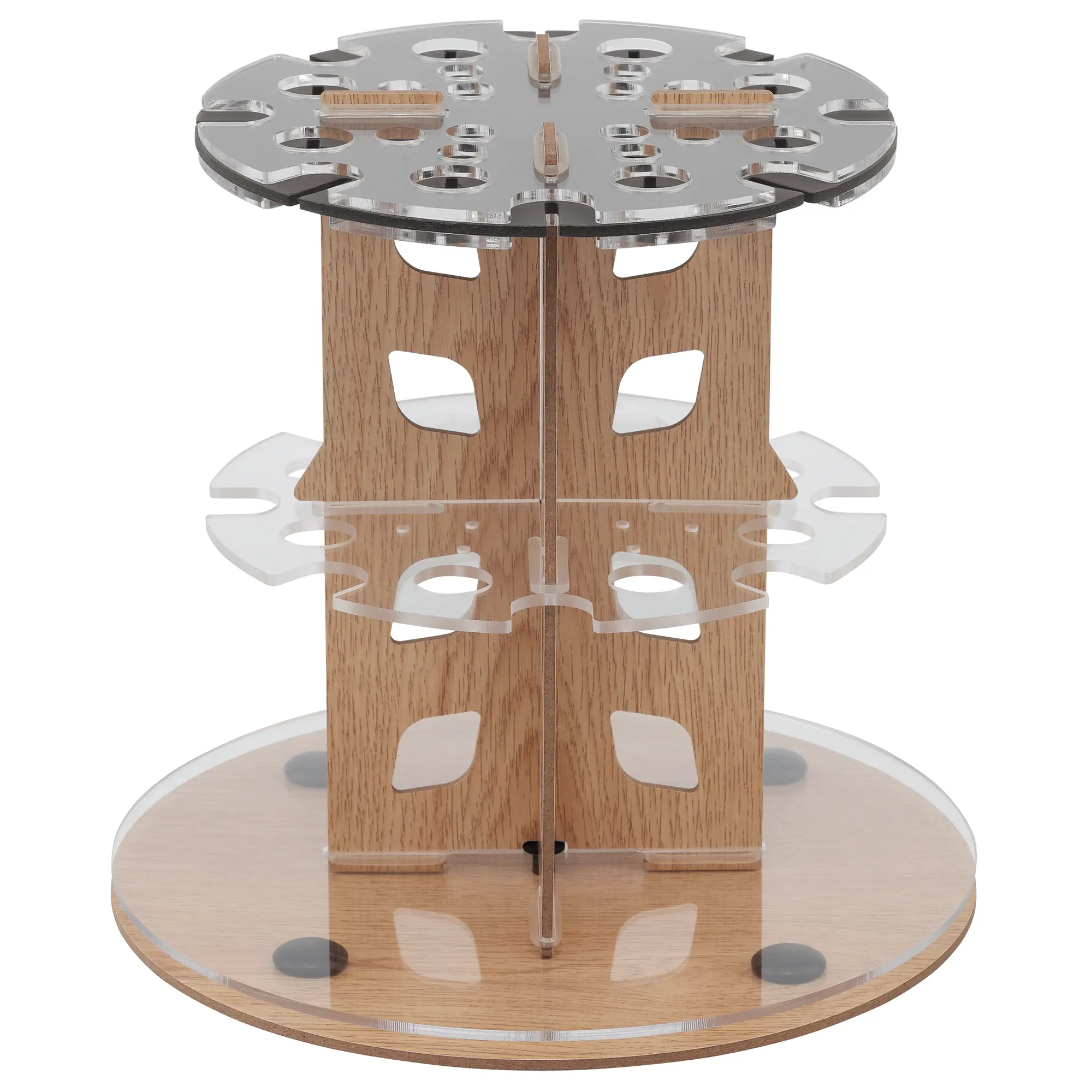 Mezzo Dual Artist Brush Holder and Drying Rack - Rotating Wood Grain Laminate Multi Layer Desk Stand - Professional Storage Display Organizer for Paintbrushes