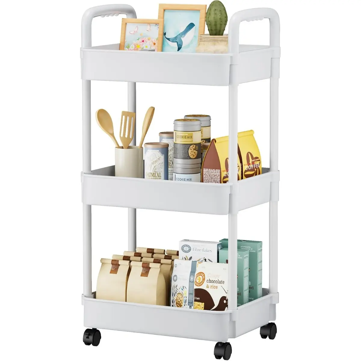 Tier Rolling Cart, Plastic Diaper Cart Organizer With Wheels. Roller Cart For Diapers, Suitable For Baby Nursery, Kitchen, Bathroom, Living Room And Bedside, White