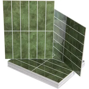 10-Sheet Faux Marble Peel and Stick Backsplash Tile for Kitchen Wall Bathroom Countertops, 11.4 inch x 9.1 inch Stick-on Glazed-Ceramic Finish Resist to Water, Heat and , Green