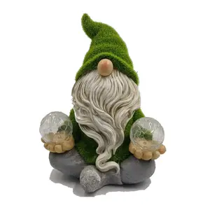 Solar Bearded Grassy Meditation Gnome Statuary by Hunnykome