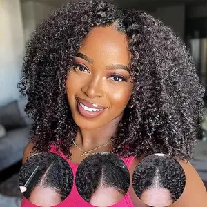 [New Upgrade V-Part WIG] Hot Star V Part Wig Human Hair Kinky Curly Upgrade V Part Human Hair Wig V Shape Clip In Half Wigs Burmese Curly for Women With Adjustable Drawstring Wig Beginner Friendly
