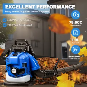 Snow Blower, 75.6CC Gas Powered Backpack Leaf Blower, 4-Stroke Snow Blower for Lawn Care Yard Dust Debris (Blue) power tools