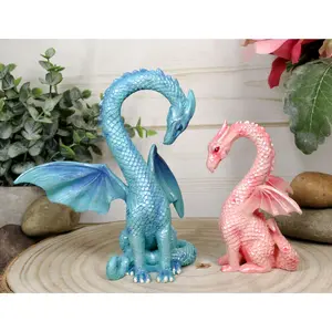 Ebros Valentines Cupid Love Dragon Couple Set of Two Blue and Pink Dragon Statue