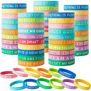 100 count Inspirational Quote Wristbands -Bulk Pack Colored Motivational Bracelets- Stretch Unisex Wristbands for Men Women Teen Gifts, Party Favors,20 Styles